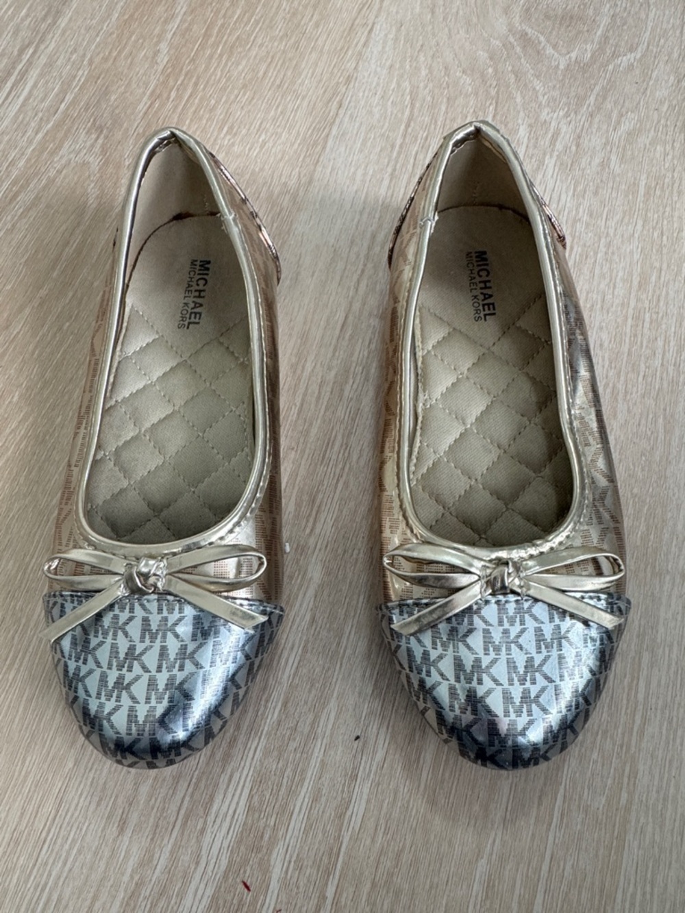 MICHAEL Michael Kors Metallic Gold Logo Bow Ballet Flats